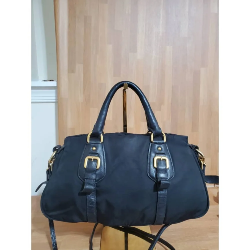 Authentic Prada Convertible Satchel Tessuto & Leather Bag